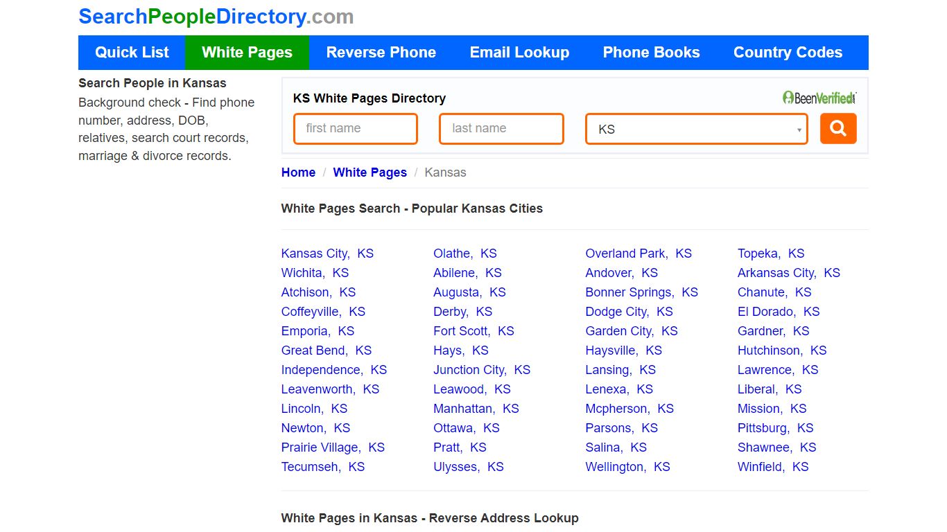 White Pages in Kansas, Find a Person, Local Directory